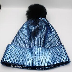 Sky Blue Baby blue metallic beanie with pom pom